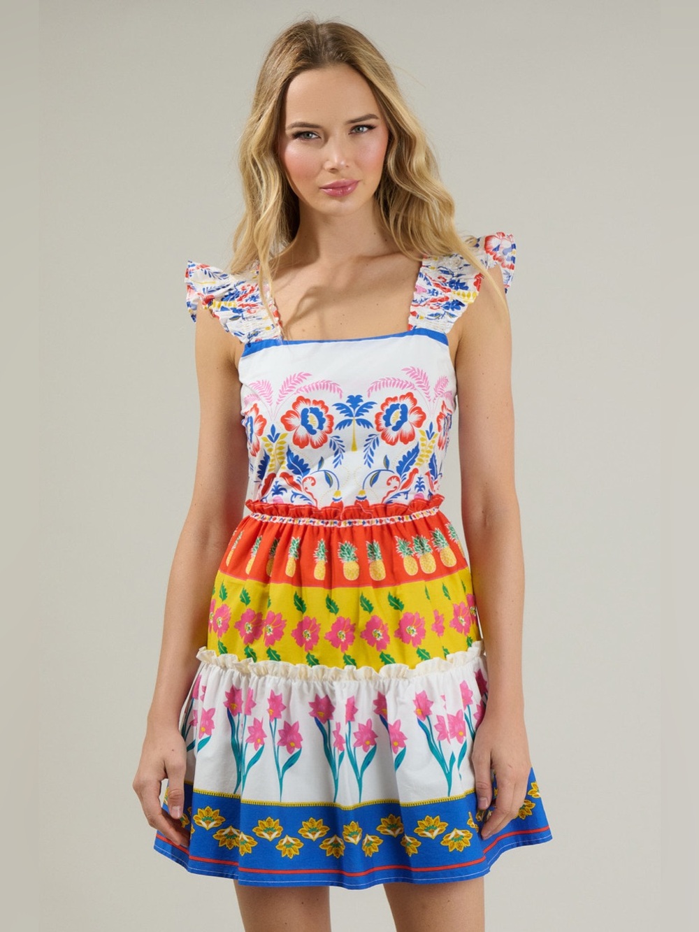 Sugarlips Olympia Floral Ruffle Vivid Garden Tiered Mini Dress L Large (Farm Rio